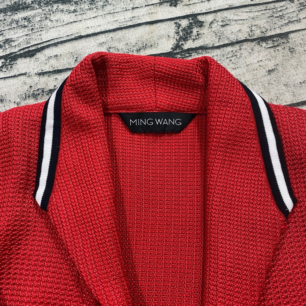 Ming Wang Womens M (msrd) Red One Latch 3/4 Sleeve Cardigan Jacket Knit Contrast - Picture 9 of 11